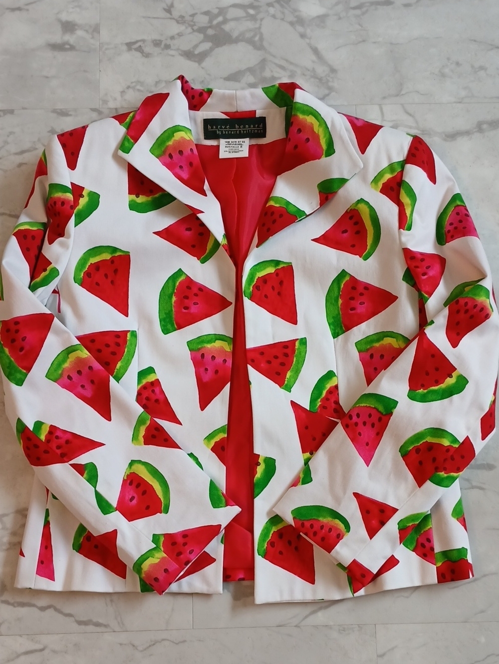 Harve Benard White Blazer with Red & Green Watermelon Print